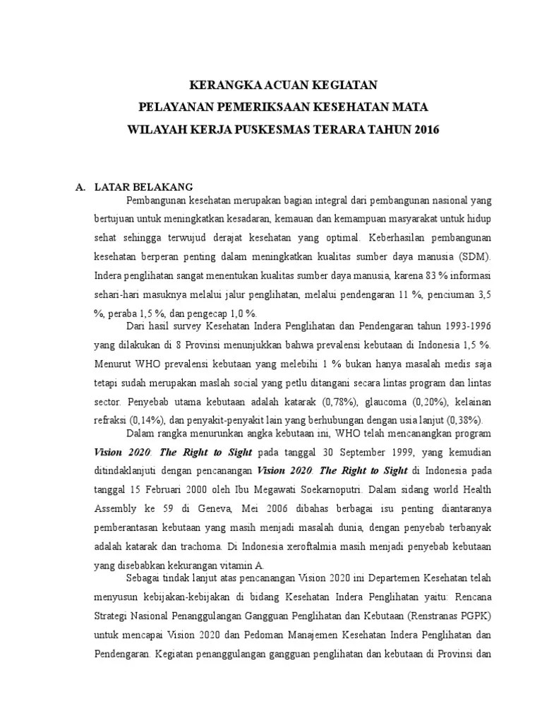 Kerangka Acuan Pelayanan Kesehatan Mata | PDF