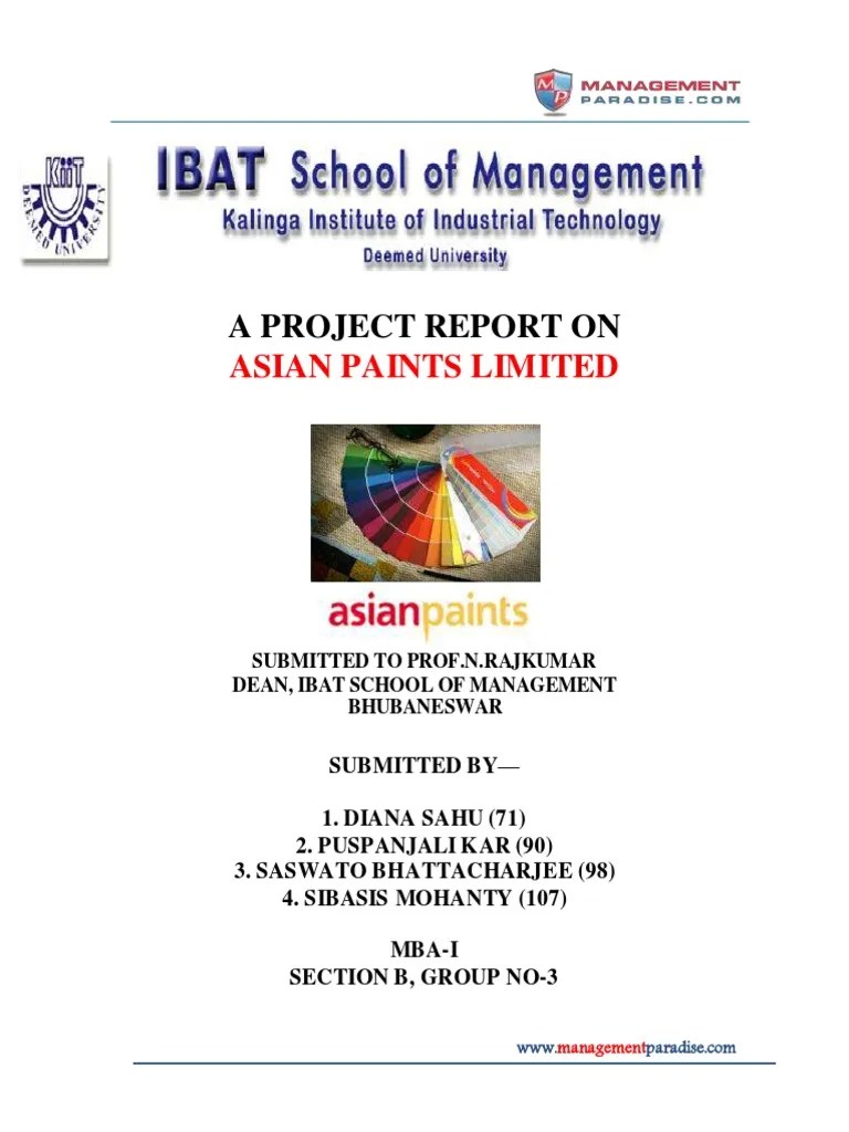 Free Project Report On Asian Paints LTD | PDF | Marketing | Mergers And Acquisitions