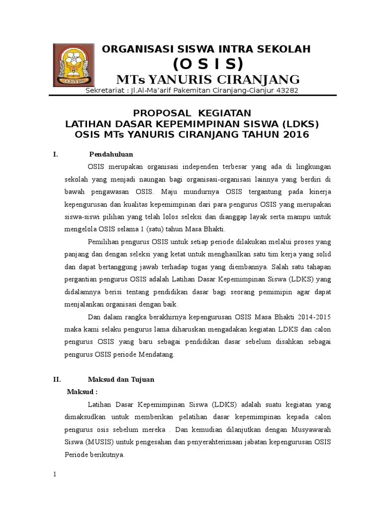Contoh Proposal Ldks / Proposal Ldk Pdf - Osis smk pgri 1 suabaya