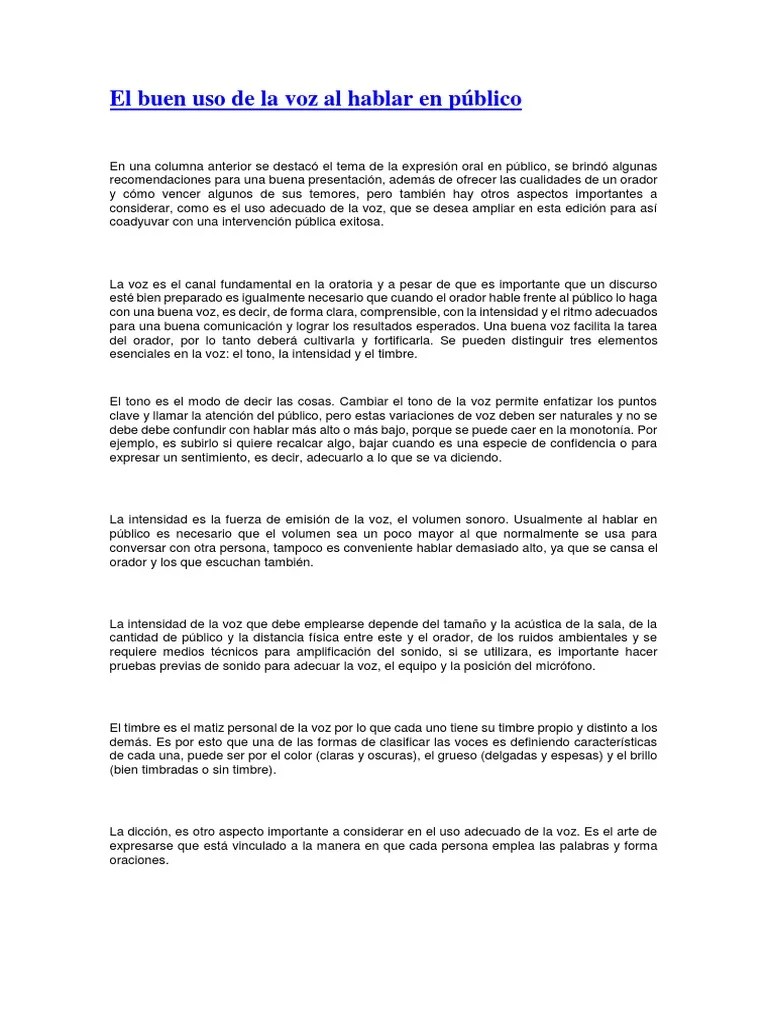 El Buen Uso De La Voz Al Hablar En Público | PDF | Sonido | Entretenimiento (general)