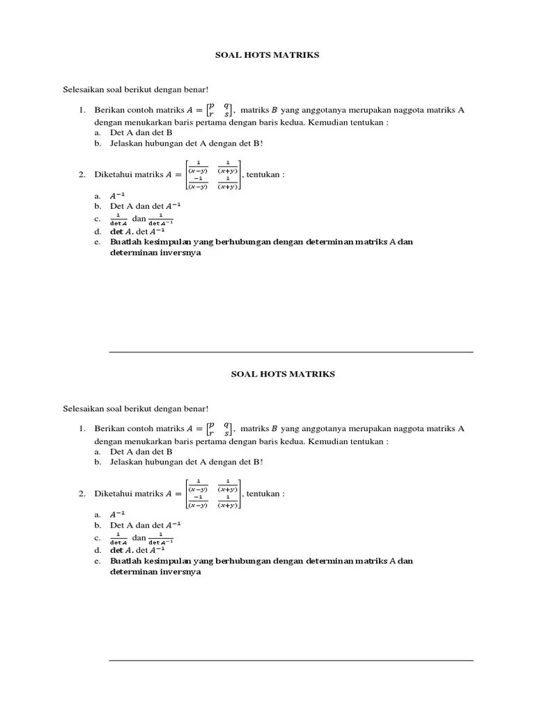 Soal Dan Pembahasan Matriks Determinan Dan Invers Matriks Versi Hots Dan Olimpiade Mathcyber1997 