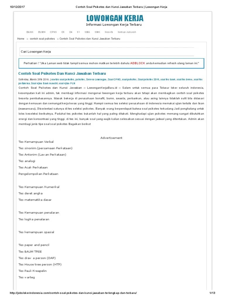 Kumpulan contoh soal psikotes dan kunci jawabannya dilengkapi. Contoh Soal Tes Psikotes Bank Bri Skyeynutrition