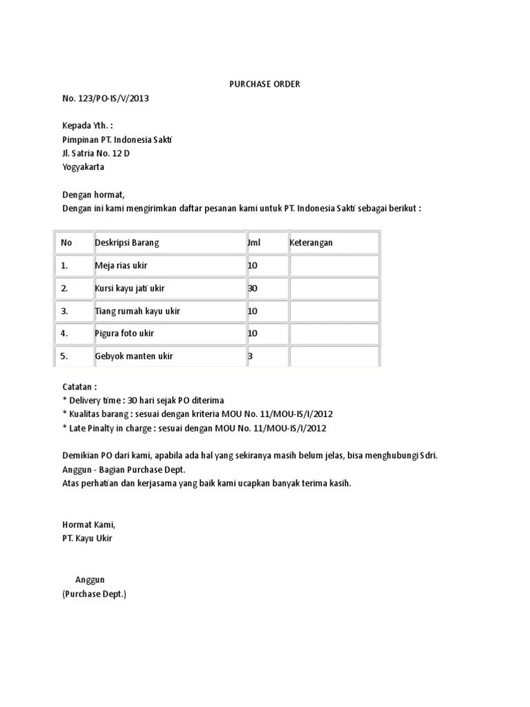 Apa itu surat penawaran barang? Contoh Surat Pemesanan Barang Atau Purchase Order 160428040759