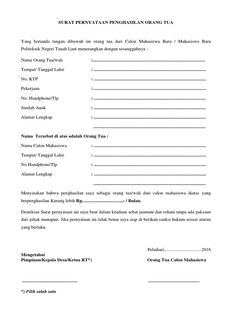 Check spelling or type a new query. Surat Keterangan Penghasilan Orang Tua Pdf