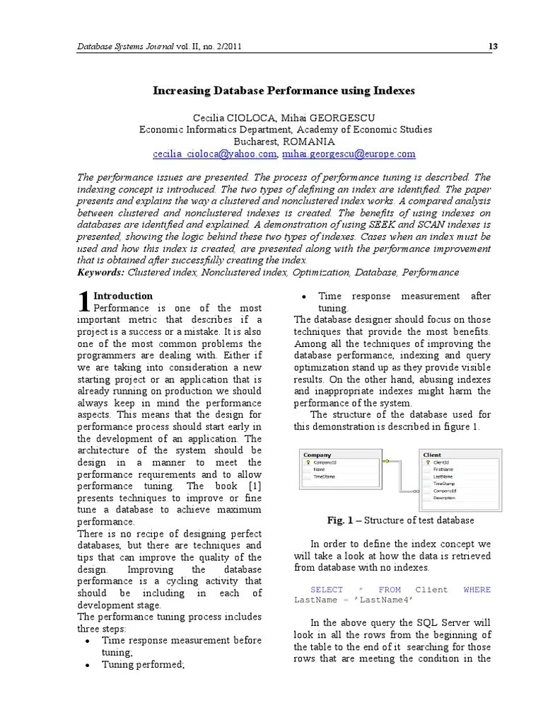 Increasing Database Performance Using Indexes | PDF | Database Index ...