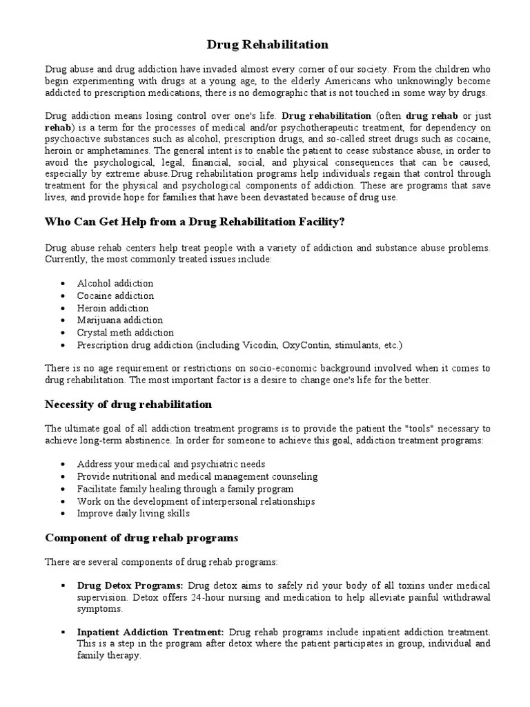 Drug Rehabilitation: Who Can Get Help From A Drug Rehabilitation ...