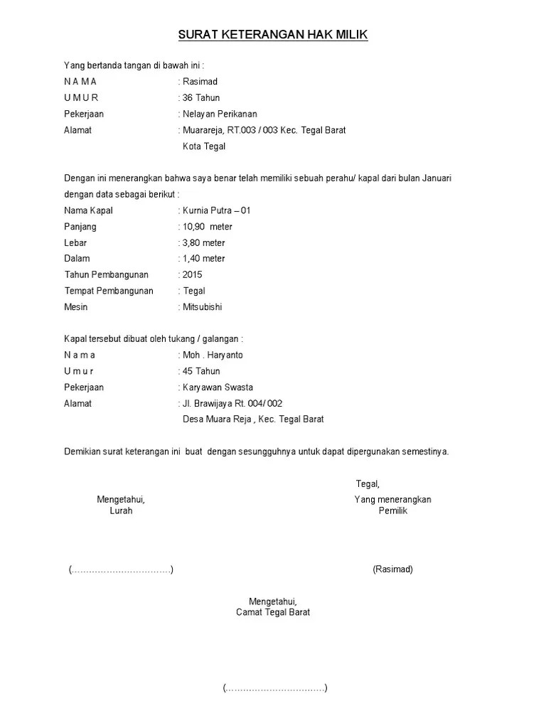 Surat Keterangan Hak Milik Kapal