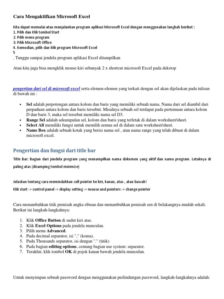 Langkah Langkah Mengaktifkan Microsoft Excel – Goreng