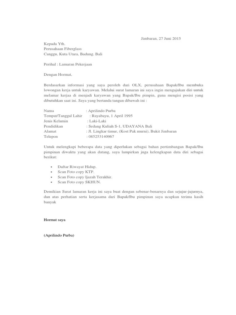 Tak sedikit yang masih kebingungan membuat surat lamaran kerja tersebut. Surat Lamaran Kerja Pdf