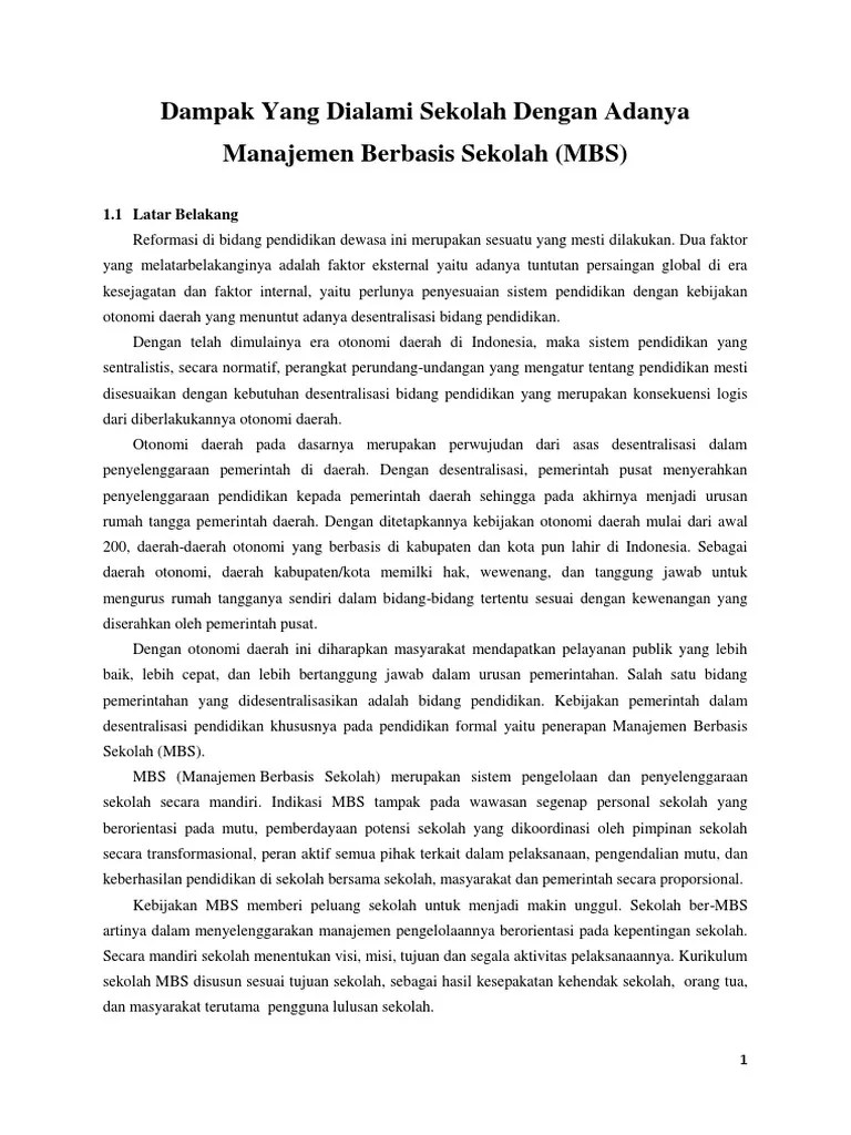 Dampak Yang Dialami Sekolah Dengan Adanya Manajemen Berbasis Sekolah | PDF