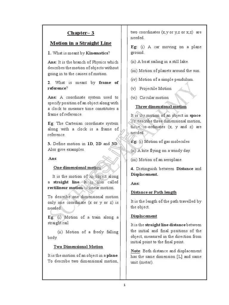 XI-ch3 - Physics-Motion In A Straight Line | PDF