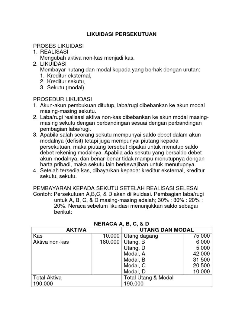 Contoh Soal Dan Jawaban Likuidasi Persekutuan Lump Sum Cute766
