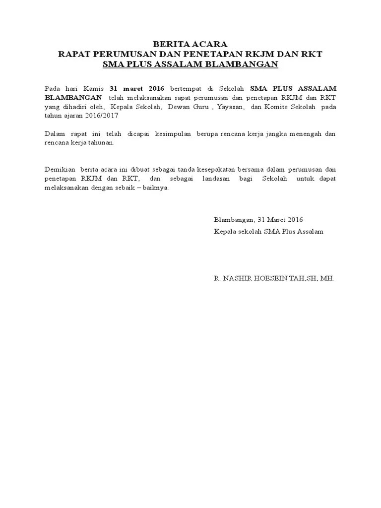 Berita Acara Perumusan RKT RKJM | PDF