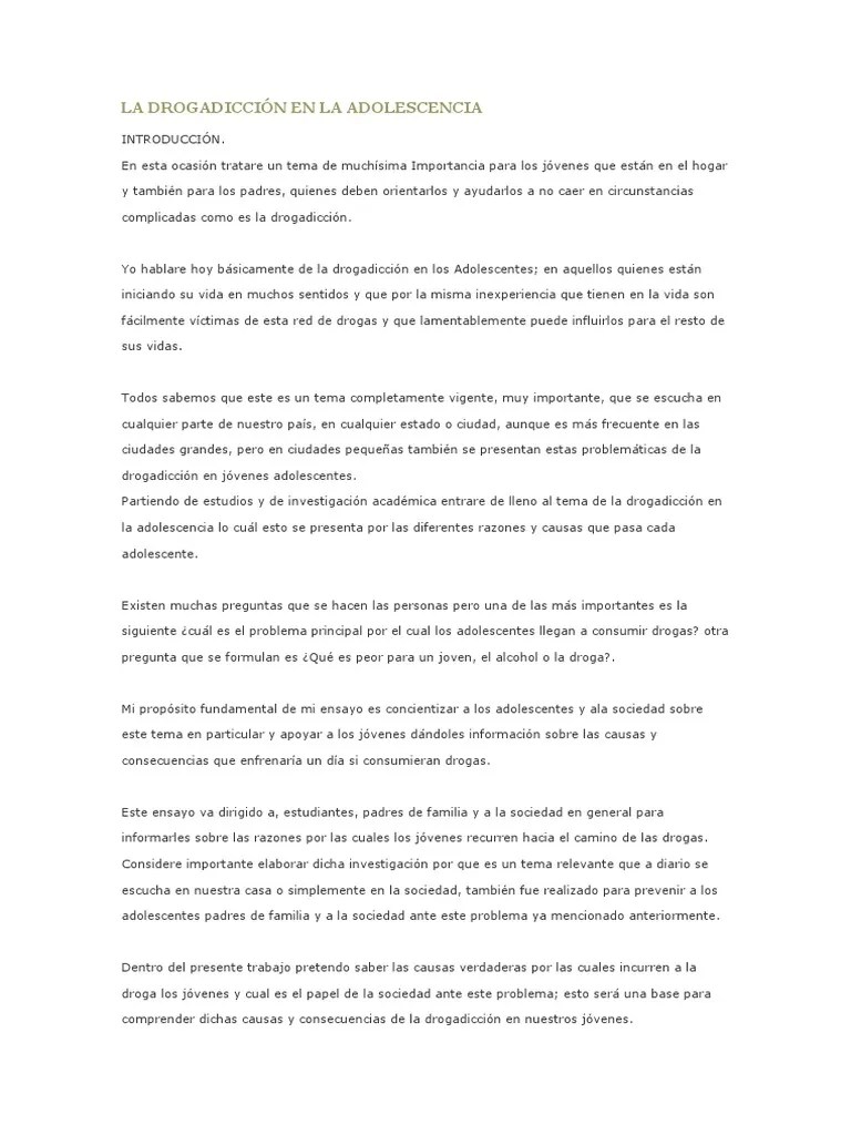 La Drogadicción En La Adolescencia | PDF | La Dependencia De Sustancias | Adolescencia