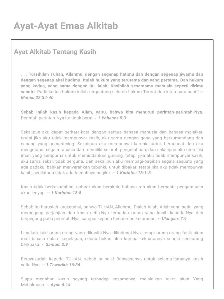 Karena itu kasih adalah kegenapan hukum taurat. Ayat Ayat Emas Alkitab Ayat Alkitab Tentang Kasih
