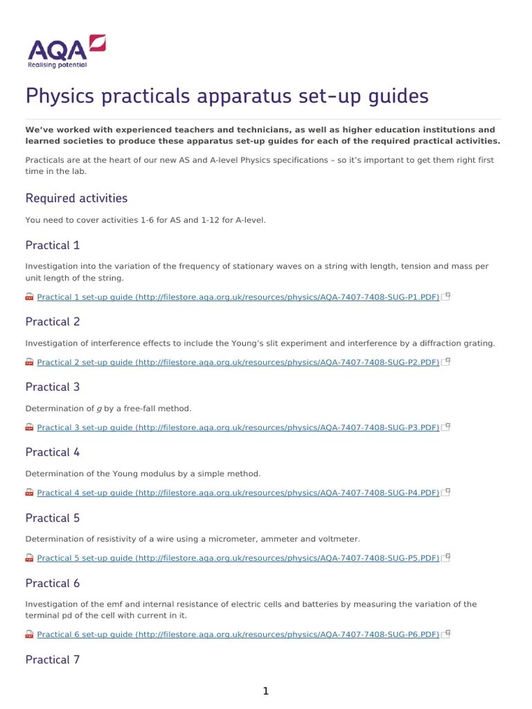AQA Physics Practicals Apparatus Set Up Guides | PDF | Inductor ...