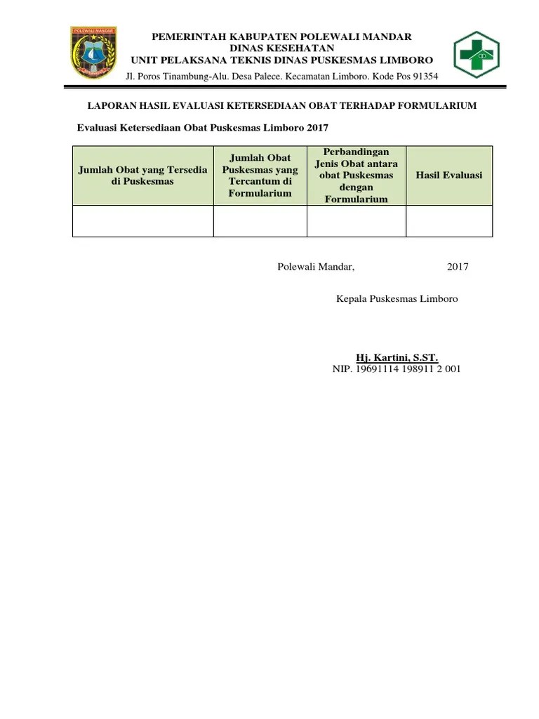Sop evaluasi ketersediaan obat thd formularium, hasil evaluasi & tindak lanjut. Laporan Hasil Evaluasi Ketersediaan Obat Pdf