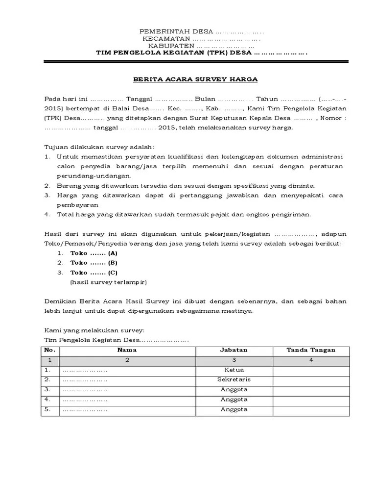 Contoh Surat Berita Acara Perubahan Harga Cute766