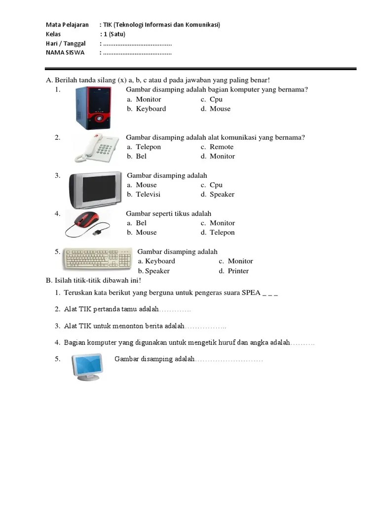 Soal latihan tik kelas 1 sd