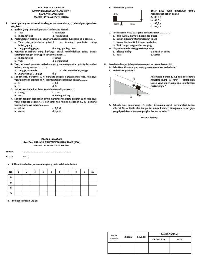 Pada benda menjadi lebih kecil. Ulangan Harian Pesawat Sederhana Pdf