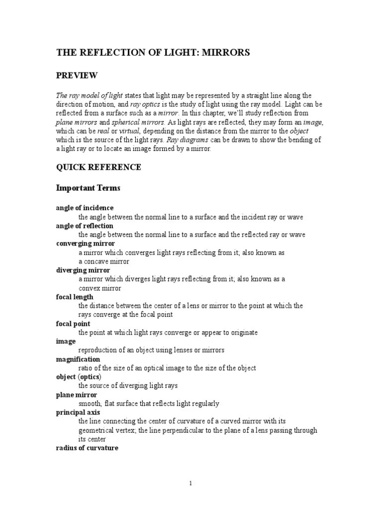 Light - Reflection - Refraction - Diffraction - Review | PDF | Lens ...