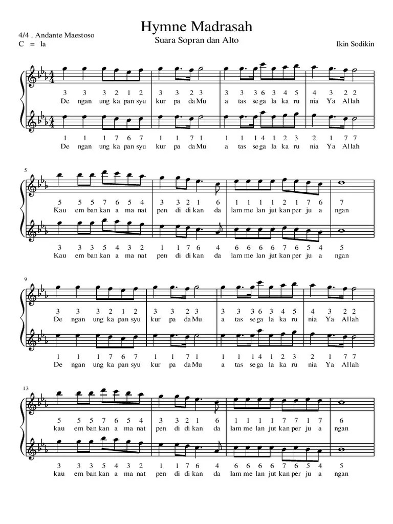 Not Angka Lagu Hymne Guru Pianika