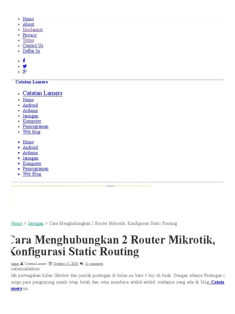 Cara Menghubungkan 2 Router Mikrotik, Konfigurasi Static Routing ...