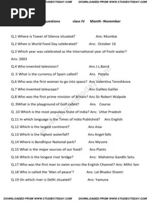 cbse class 4 gk quiz pdf