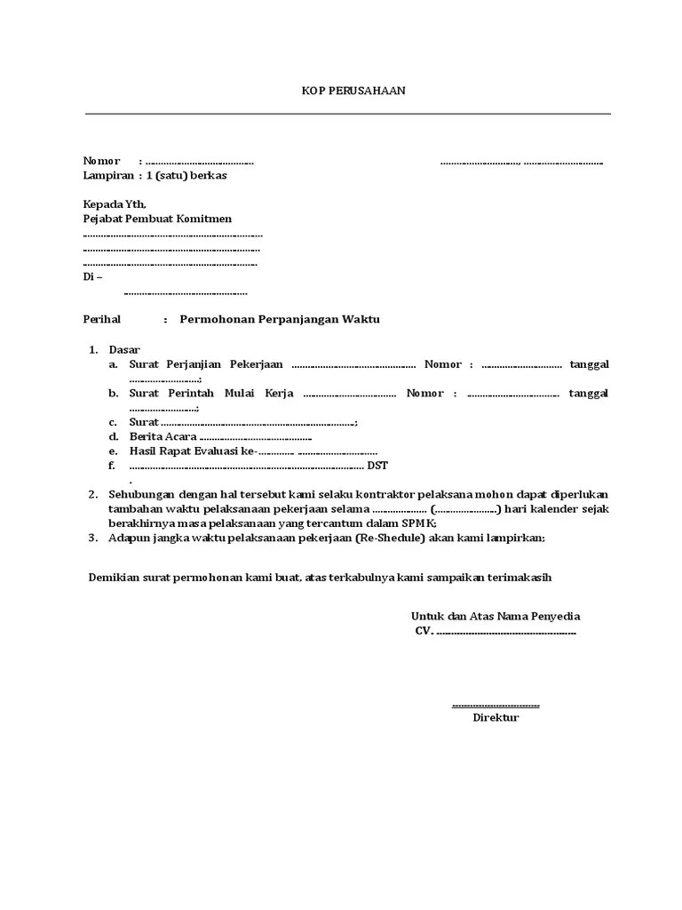 Contoh Permohonan Addendum Kontrak 