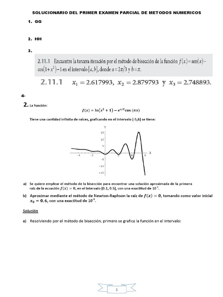 Solucionario Del Primer Examen Parcial De Metodos Numericos | PDF