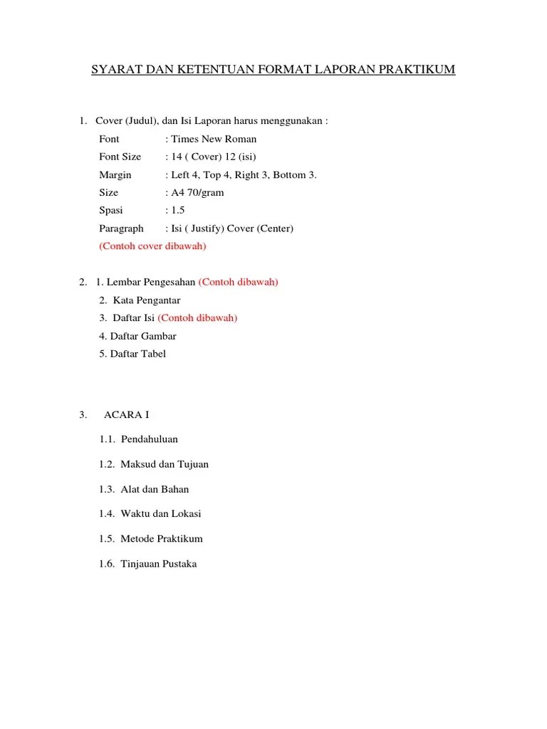 Syarat Dan Ketentuan Format Laporan Praktikum | PDF