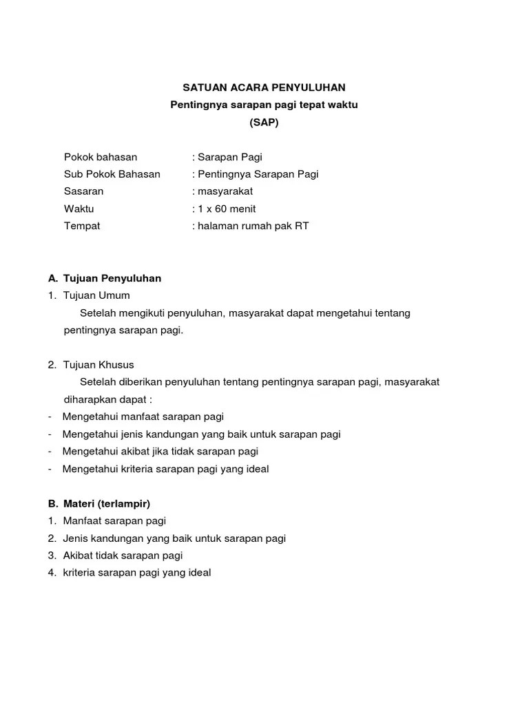 Satuan Acara Penyuluhan Sarapan Pagi | PDF