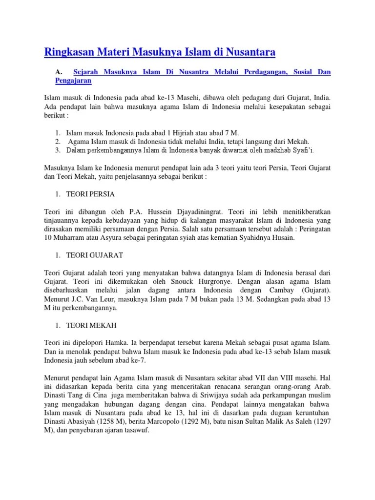 Proses ini berlangsung pada abad . Ringkasan Materi Masuknya Islam Di Indonesia Pdf