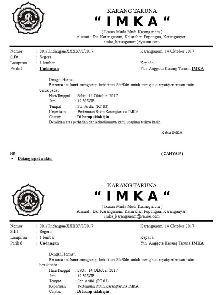 Sesuai namanya menulis surat undangan rapat karang taruna . Undangan Karang Taruna Pdf
