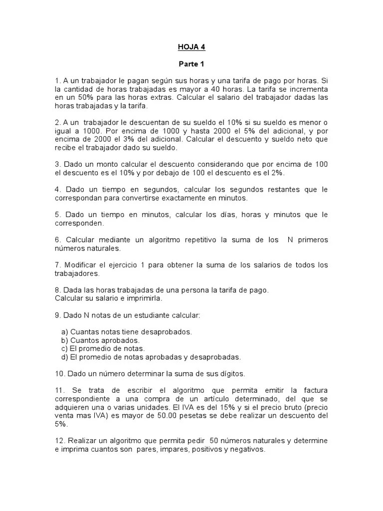 Ejercicios De Algoritmos | PDF | Salario | Matemática Elemental