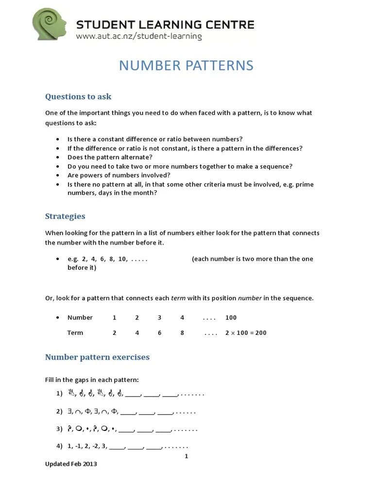 Number Patterns: Questions To Ask | PDF | Teaching Mathematics | Mathematical Objects