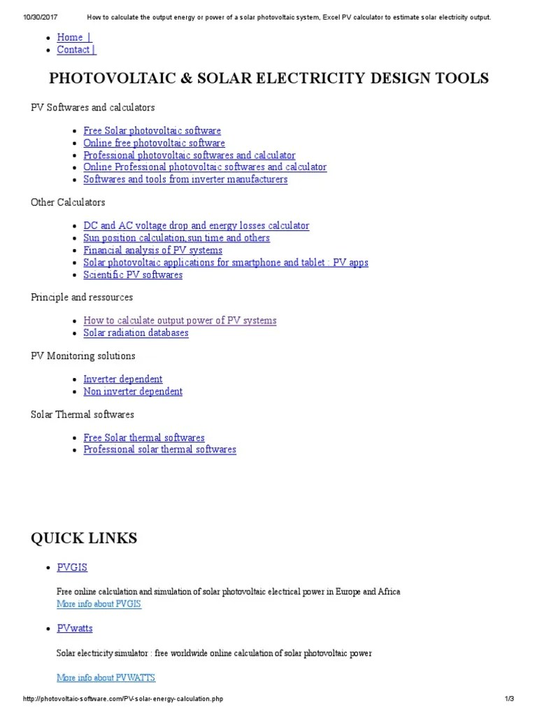 How To Calculate The Output Energy Or Power Of A Solar Photovoltaic ...