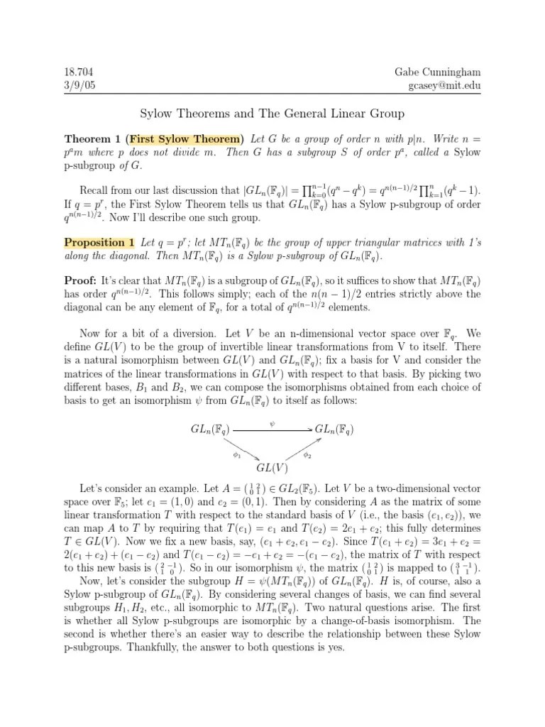 Sylow Notes | PDF | Basis (Linear Algebra) | Group Theory