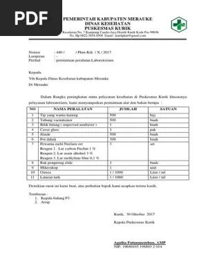 Demikian surat permohonan izin sarana pelayanan kesehatan ini dibuat dengan sebenarnya dan. Surat Permintaan Alat Lab Pdf