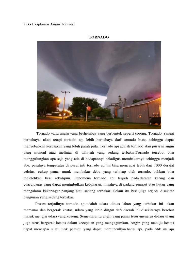 Banjir, tsunami dan tanah longsor merupakan fenomena alam yang terjadi di seluruh dunia. Teks Eksplanasi Angin Tornado Pdf