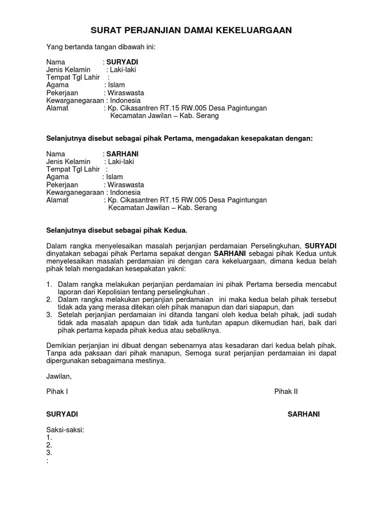 Contoh Surat Perjanjian Damai Perkelahian Antar Pemuda Cute766 Contoh surat perdamaian perkelahian 2017.
