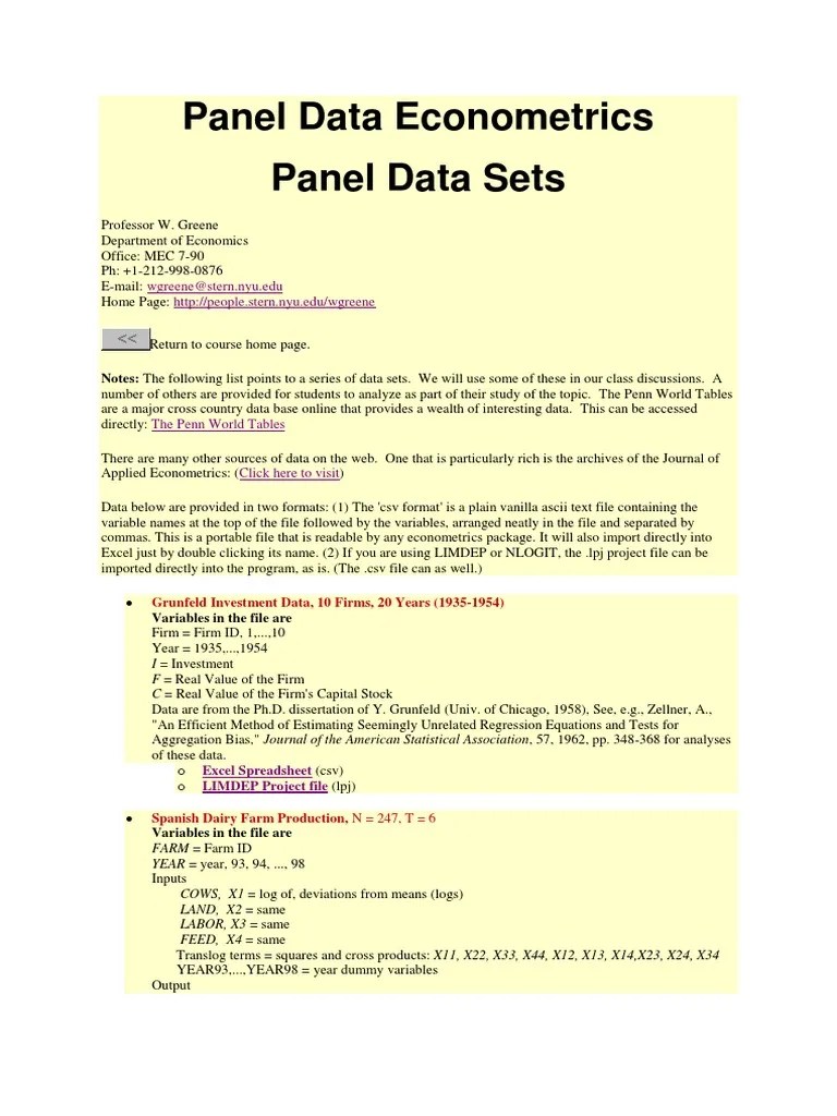 Panel Data EconometricsPanel Data Sets | PDF | Econometrics ...