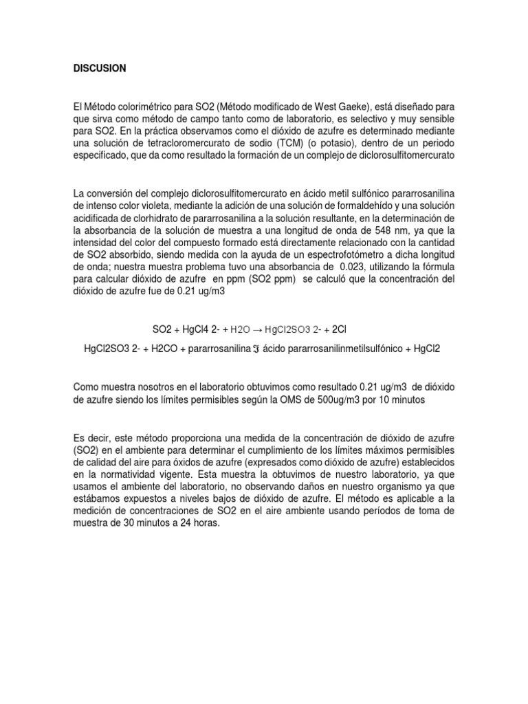 Dioxido De Azufre | PDF | Dióxido De Azufre | Concentración