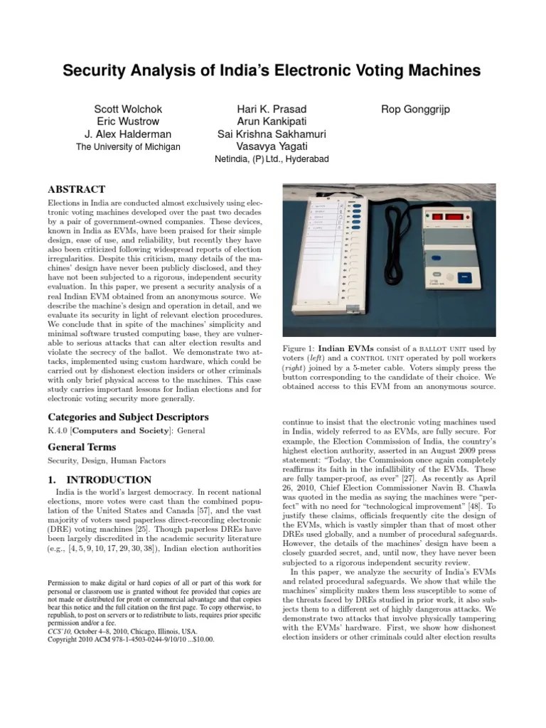 Security Analysis Of India's Electronic Voting Machines | PDF ...