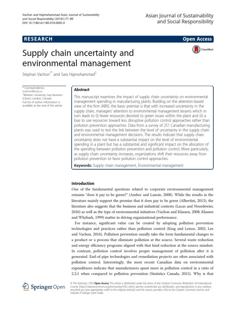 Supply Chain Uncertainty | PDF | Environmental Resource Management | Supply Chain