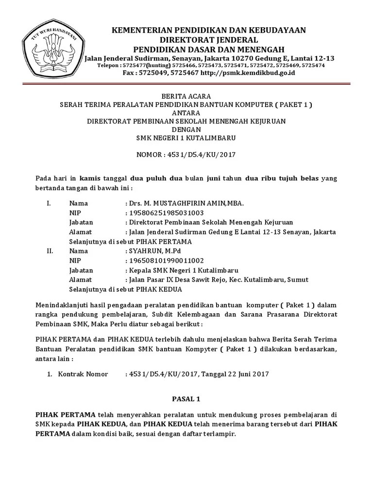 Doc Berita Acara Serah Terima Barang Media Center Academia Edu 