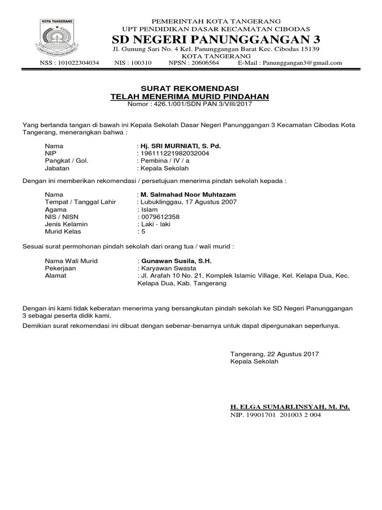 Negeri/smk negeri*) provinsi jawa tengah tahun . Surat Rekomendasi Penerimaan Siswa