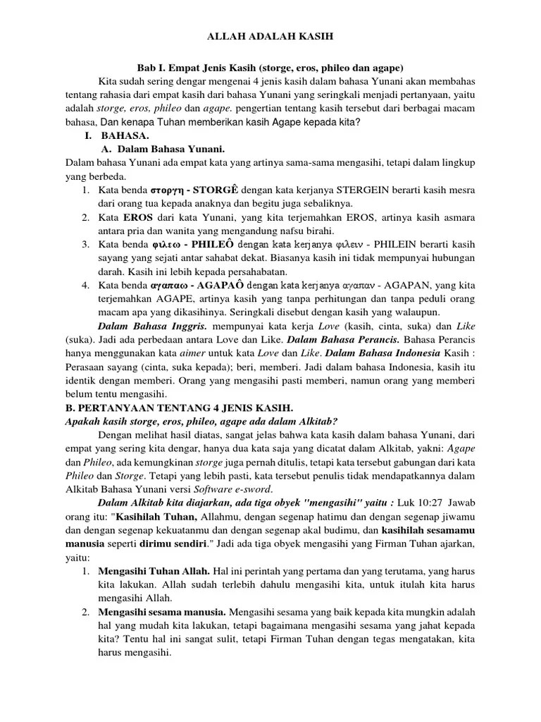 Rahasia 4 Jenis Kasih Tugas Proper Tologia Helen | PDF