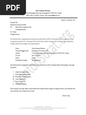 Bapak/ ibu manager hrd ﻿pt. Contoh Surat Lamaran Kerja Alfamidi 1 Pdf