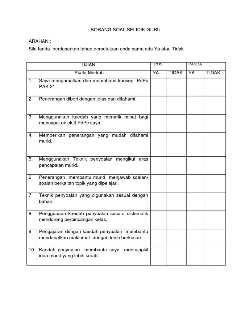 Contoh Borang Soal Selidik Folio Geografi Tingkatan 2 Contoh Oi Borang soal selidik kepimpinan guru besar pematuhan skpmg2 standard 1 dan standard 2 skala 1 lemah 2 sederhana 3 baik 4 sangatbaik bil item 1 2 3 4 1.